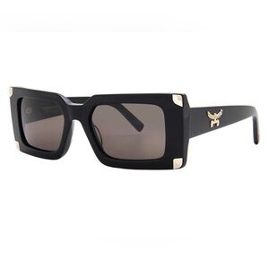 MCM Smoke Pilot Black Rectangular Sunglasses with Gold Accents NWT MSRP $350